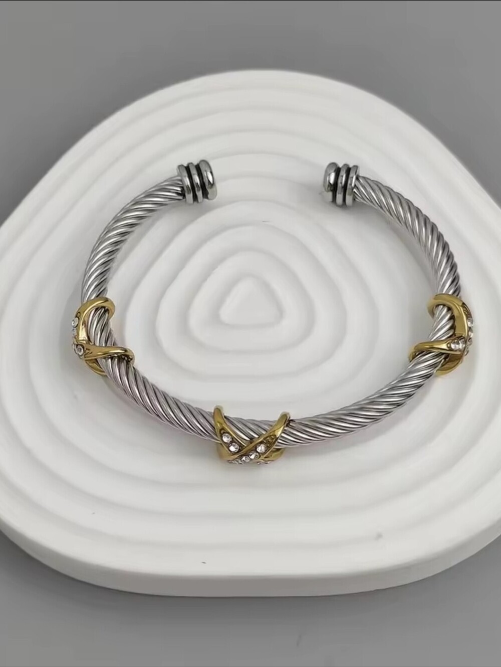 Two-Tone Silver Cable Cuff with Gold Knot Accents - Picture 2 of 4